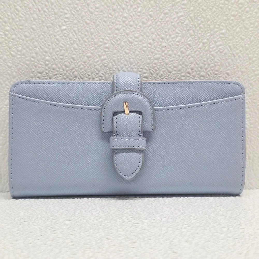 Anne Klein Blue Faux Leather Buckle Closure Clutch Wallet & Card Sleeve